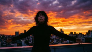 Rooftop Sunset Silhouette