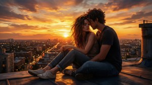 Rooftop Sunset Silhouette