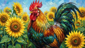 Rooster in Sunflowers