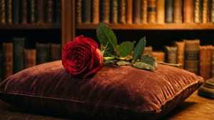 Rose on Velvet Cushion