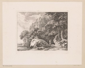 Rotsachtig landschap met herders en herderin