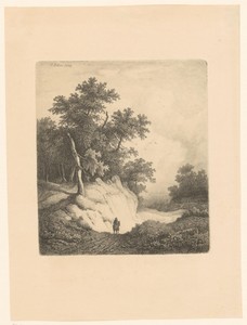 Rotsachtig landschap met reiziger te paard