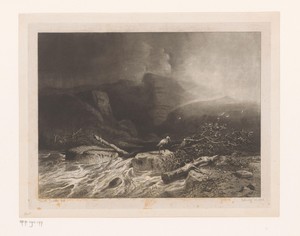 Rotsachtig landschap met rivier en reiger