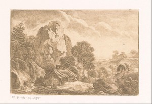 Rotsachtig landschap met vervallen hut