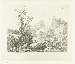 Rotslandschap in Stiermarken, links een man met een muilezel