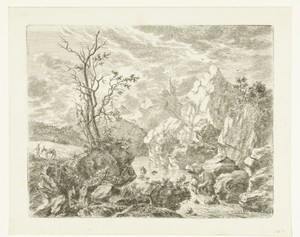 Rotslandschap in Stiermarken, links een man met een muilezel