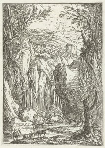 Rotslandschap met antieke tempel