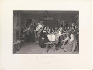 Rouwend gezelschap in een sterfhuis