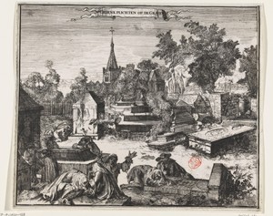 Rouwende mannen op de Joodse begraafplaats Beth Haim te Ouderkerk aan de Amstel