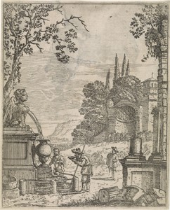 Ruïne met wandelaars