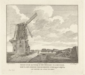 Ruïne van de pelmolen te Gorinchem bij kanonnen