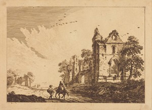 Ruined Abbey with Travelers on the Road