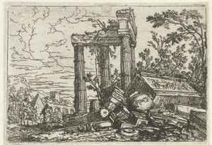 Ruïnelandschap met de vlucht naar Egypte