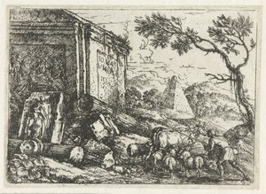 Ruïnelandschap met een herder en zijn kudde