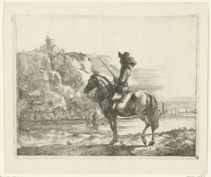 Ruiter bij een rivier.