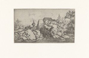 Ruiter bij stenen brug