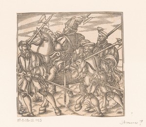 Ruiter en drie soldaten