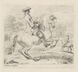 Ruiter met een steigerend paard naar rechts