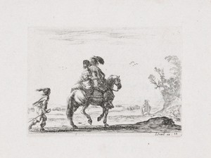 Ruiter met een vrouw achterop