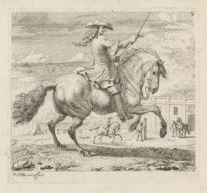Ruiter naar rechts bij een manege