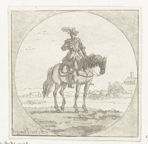 Ruiter op staand paard in medaillon