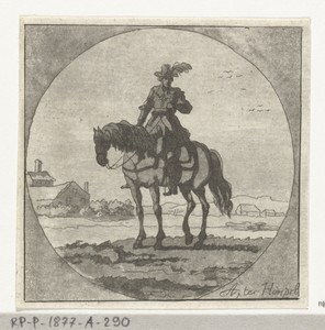 Ruiter op staand paard in medaillon