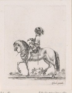Ruiter te paard van opzij gezien