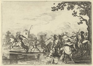 Ruitergevecht bij een houten brug