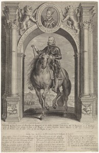 Ruiterportret van Filips IV van Spanje onder triomfboog