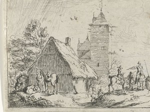Ruiters bij een toren
