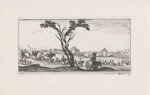 Ruiters steken een rivier over