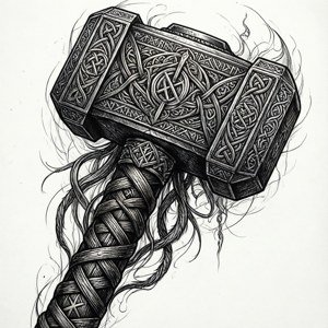 Runic Line Art Mjolnir