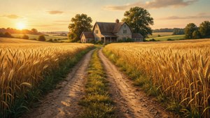 Rural Farm Road Sunset