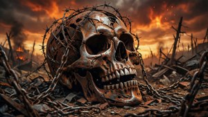 Rust and Barbed Wire Skull