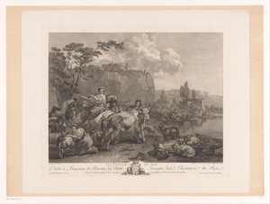 Rustende herders en reizigers aan de waterkant