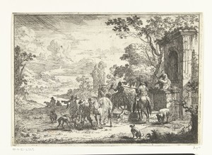 Rustende jagers bij een Neptunusfontein