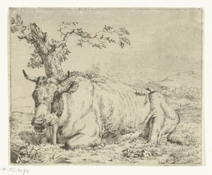 Rustende koe, bij boom