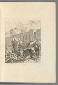 Rustende ossen bij een stadsmuur