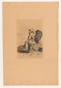 Rustende vissersvrouw aan de kust