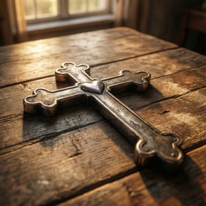 Rustic Chrome Heart Cross