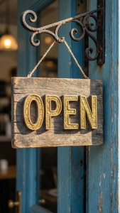Rustic Wooden Open Sign