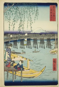 Ryogoku Bridge in the Eastern Capital (Toto Ryogoku), from the series "Thirty-six Views of Mount Fuji (Fuji sanjurokkei)"