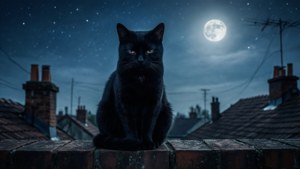 Sad Black Cat Rooftop
