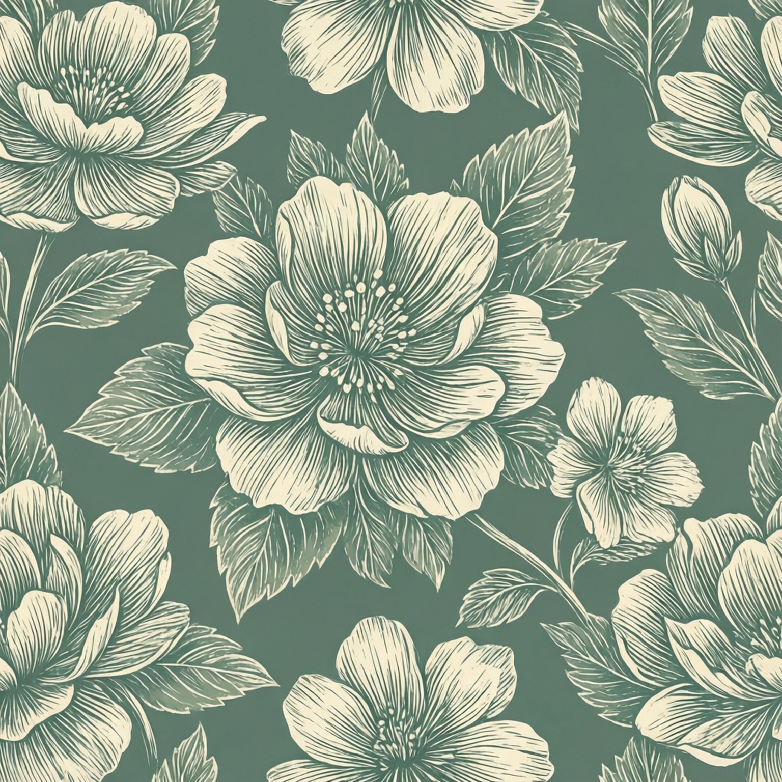 Sage Cream Floral Elegance by Wallpapers.art Studio