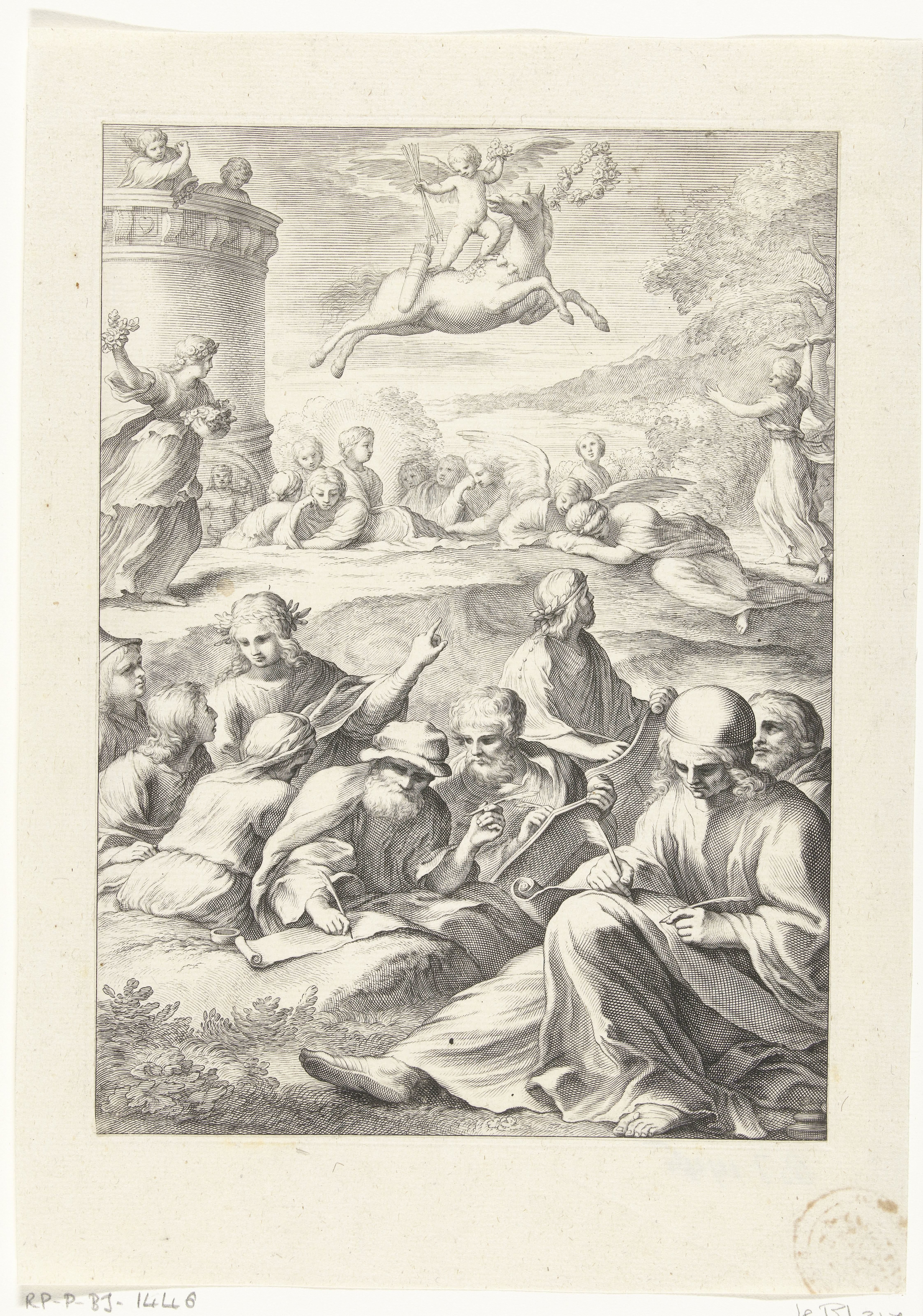 Samenkomst van dichters voor de Parnassus by Cornelis Bloemaert (II)
