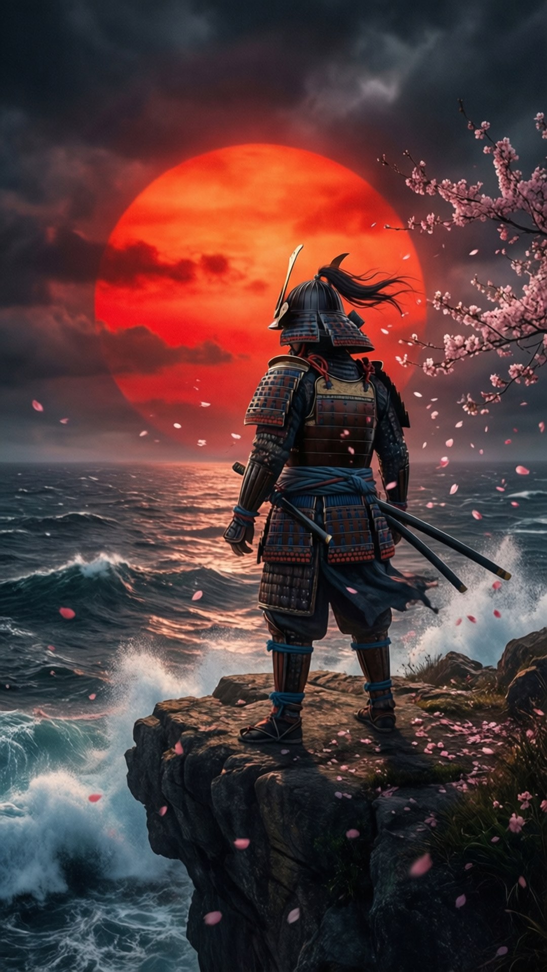 Samurai at Blood Sun by Wallpapers.art Studio