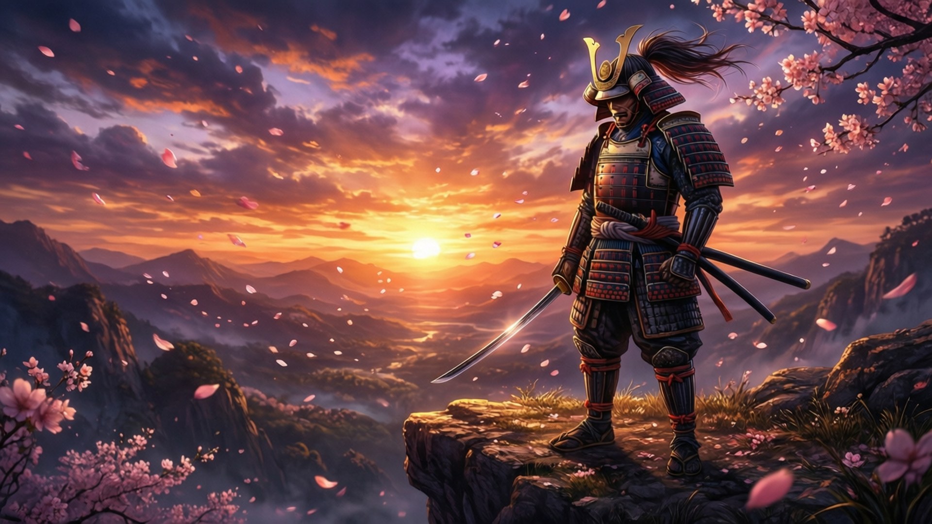 Samurai Sunset Vigil by Wallpapers.art Studio