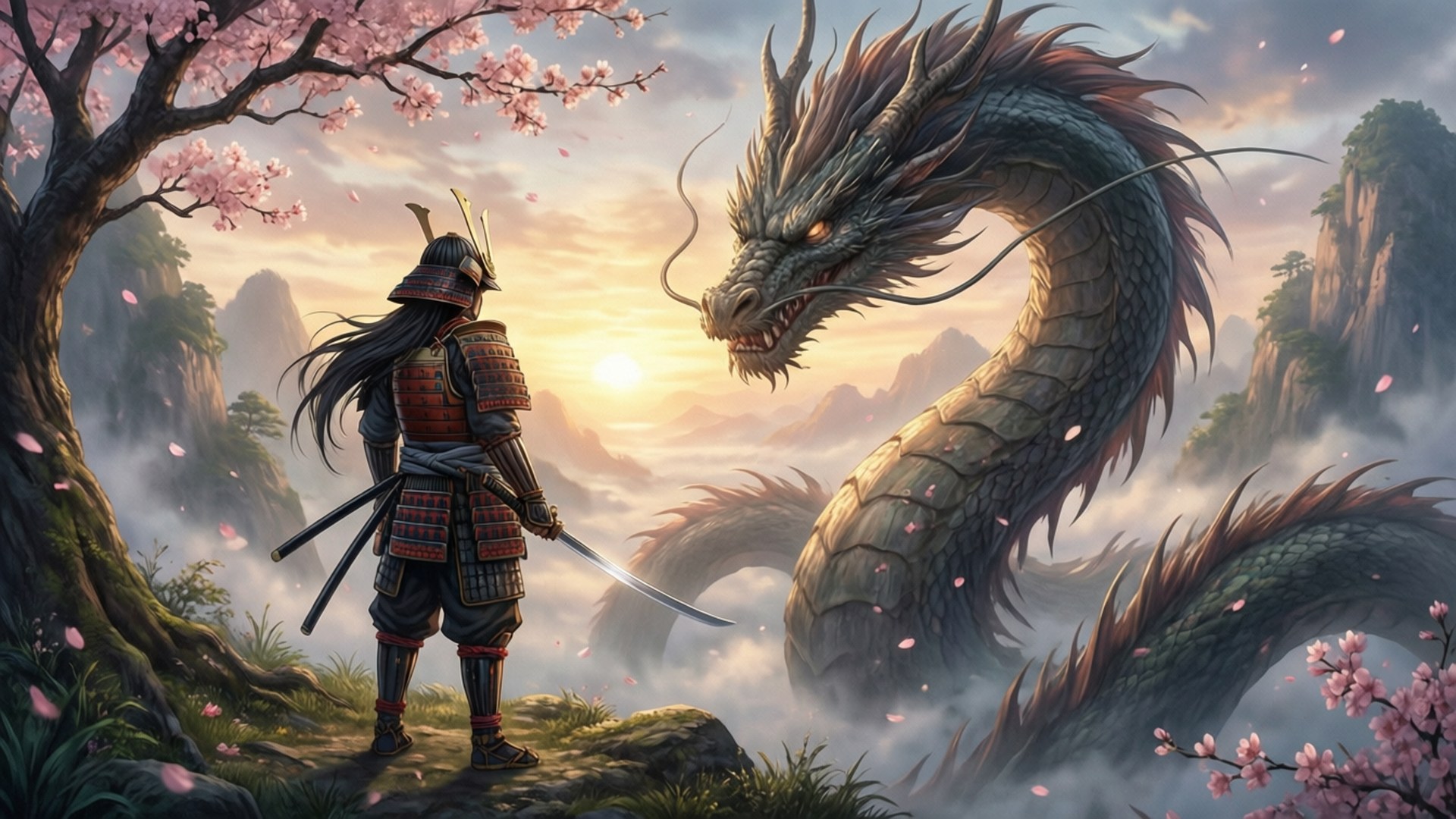 Samurai vs Dragon Dawn by Wallpapers.art Studio