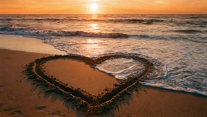 Sand Half Heart at Sunset