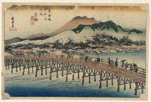 Sanjo Bridge, Kyoto, in The Fifty-Three Stations of the Tokaido Road (Tokaido Gojusan Tsugi-no Uchi)